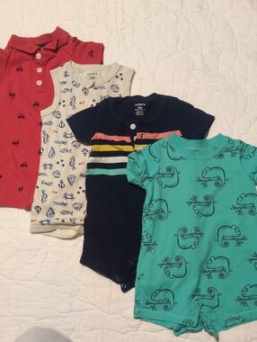 Carter's Baby Romper Lot 9M Red, Cream, Navy & Teal Mix Toddler Rompers